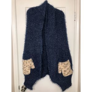 Patrizia Pepe Navy Blue Italian Wool Shrug w/Mitten Pockets One Size, MSRP $228